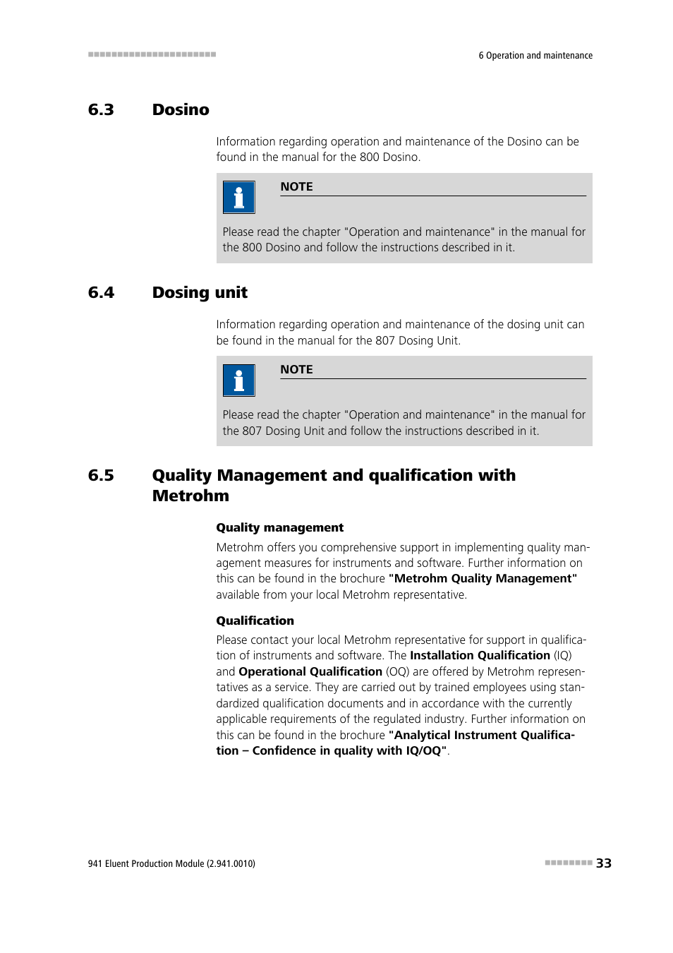3 dosino, 4 dosing unit, Dosino | Dosing unit, Quality management and qualification with metrohm | Metrohm 941 Eluent Production Module User Manual | Page 41 / 52