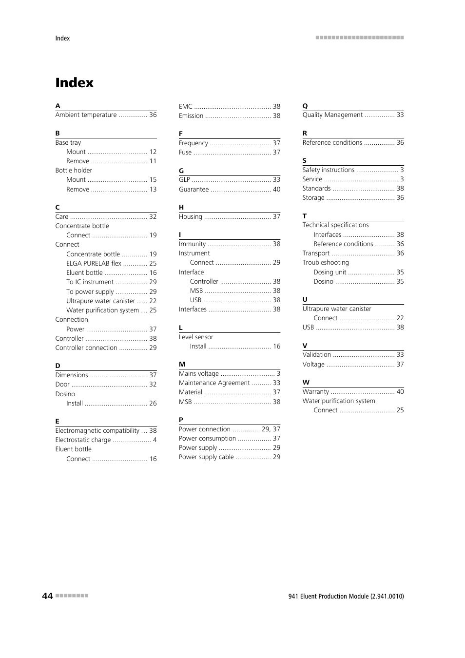 Index | Metrohm 941 Eluent Production Module User Manual | Page 52 / 52
