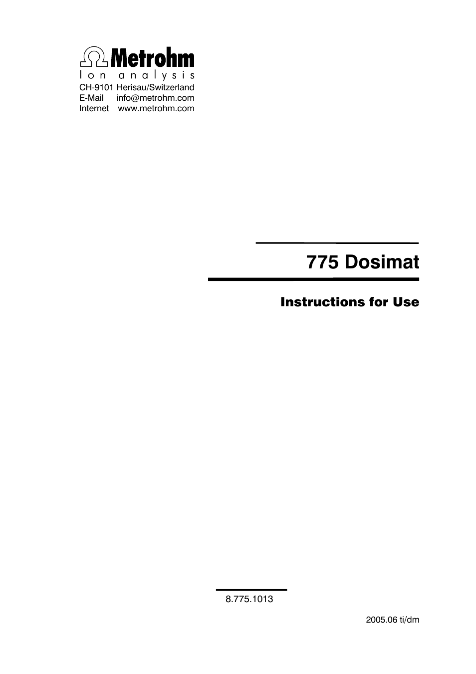 Metrohm 775 Dosimat User Manual | 20 pages