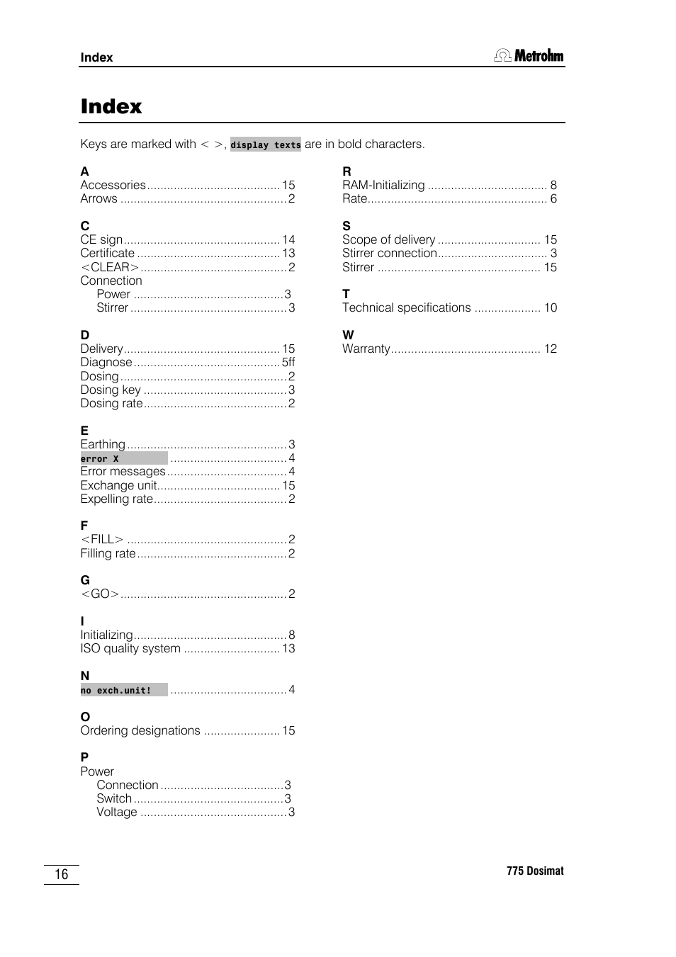 Index | Metrohm 775 Dosimat User Manual | Page 20 / 20