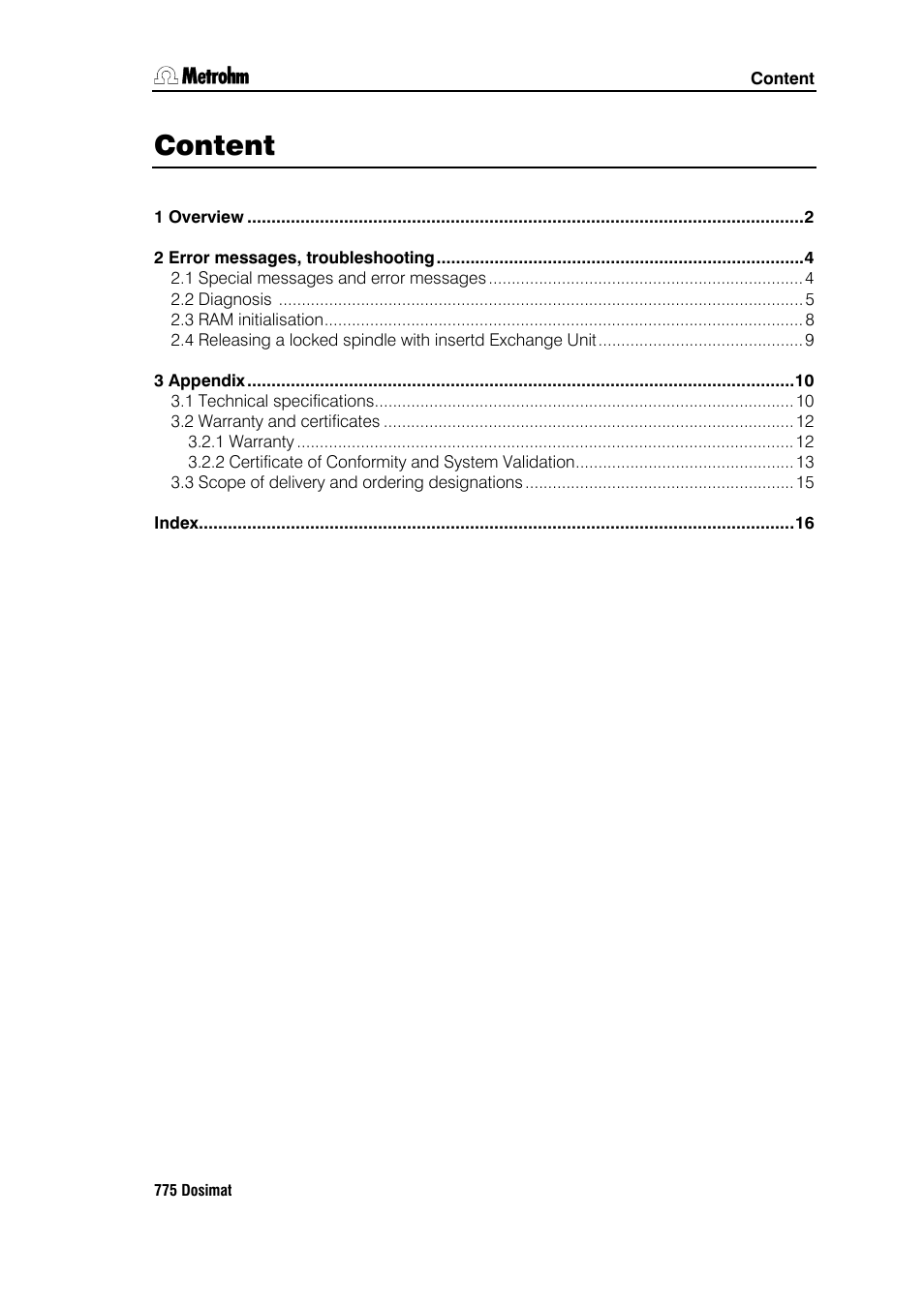 Content | Metrohm 775 Dosimat User Manual | Page 3 / 20