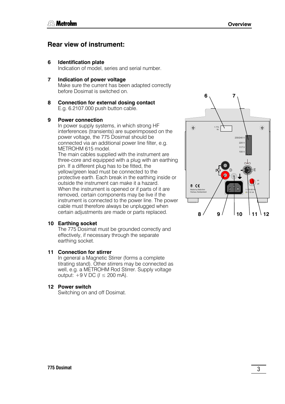 Rear view of instrument | Metrohm 775 Dosimat User Manual | Page 7 / 20