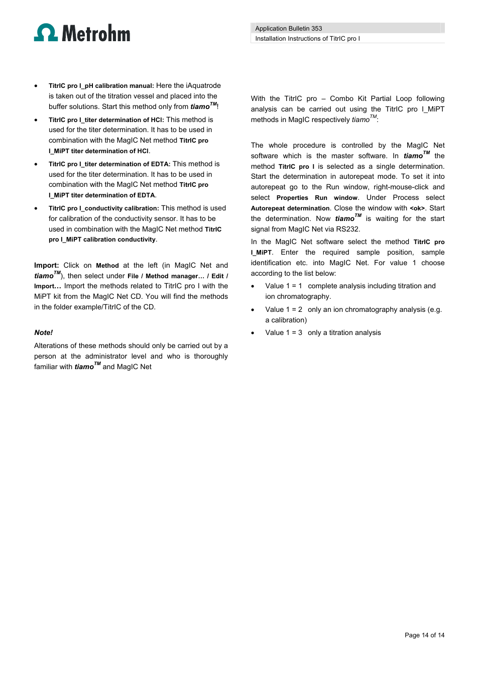 Metrohm TitrIC pro I User Manual | Page 14 / 14