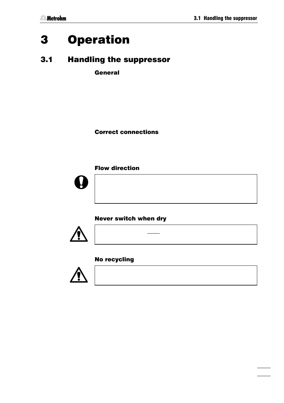 3 operation, 3operation, 1 handling the suppressor | Metrohm 753 Suppressor Module User Manual | Page 22 / 47