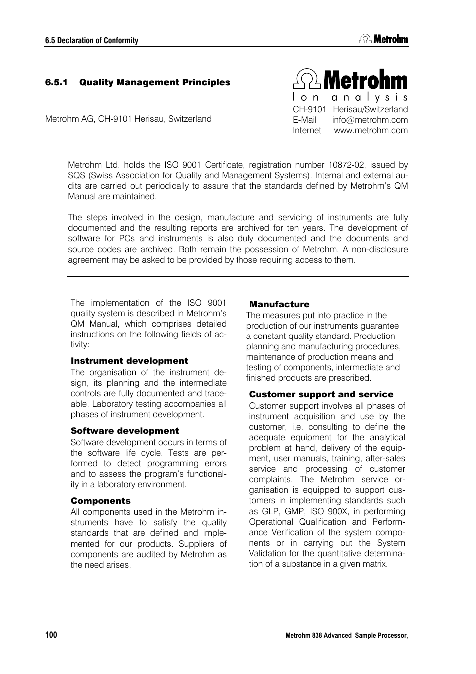 1 quality management principles | Metrohm 838 Advanced Sample Processor Installation Instructions User Manual | Page 106 / 109