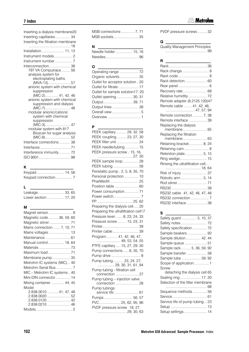 Metrohm 838 Advanced Sample Processor Installation Instructions User Manual | Page 108 / 109