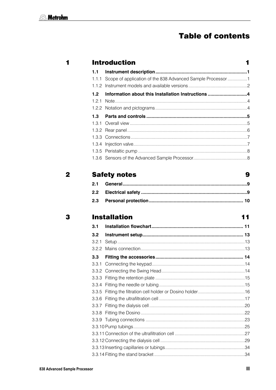 Metrohm 838 Advanced Sample Processor Installation Instructions User Manual | Page 3 / 109