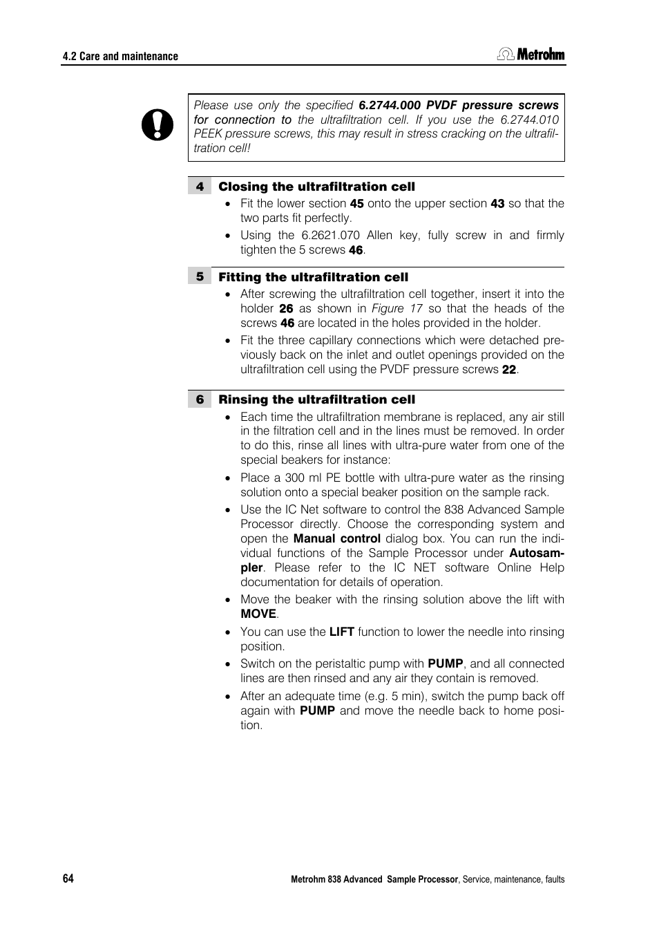 Metrohm 838 Advanced Sample Processor Installation Instructions User Manual | Page 70 / 109