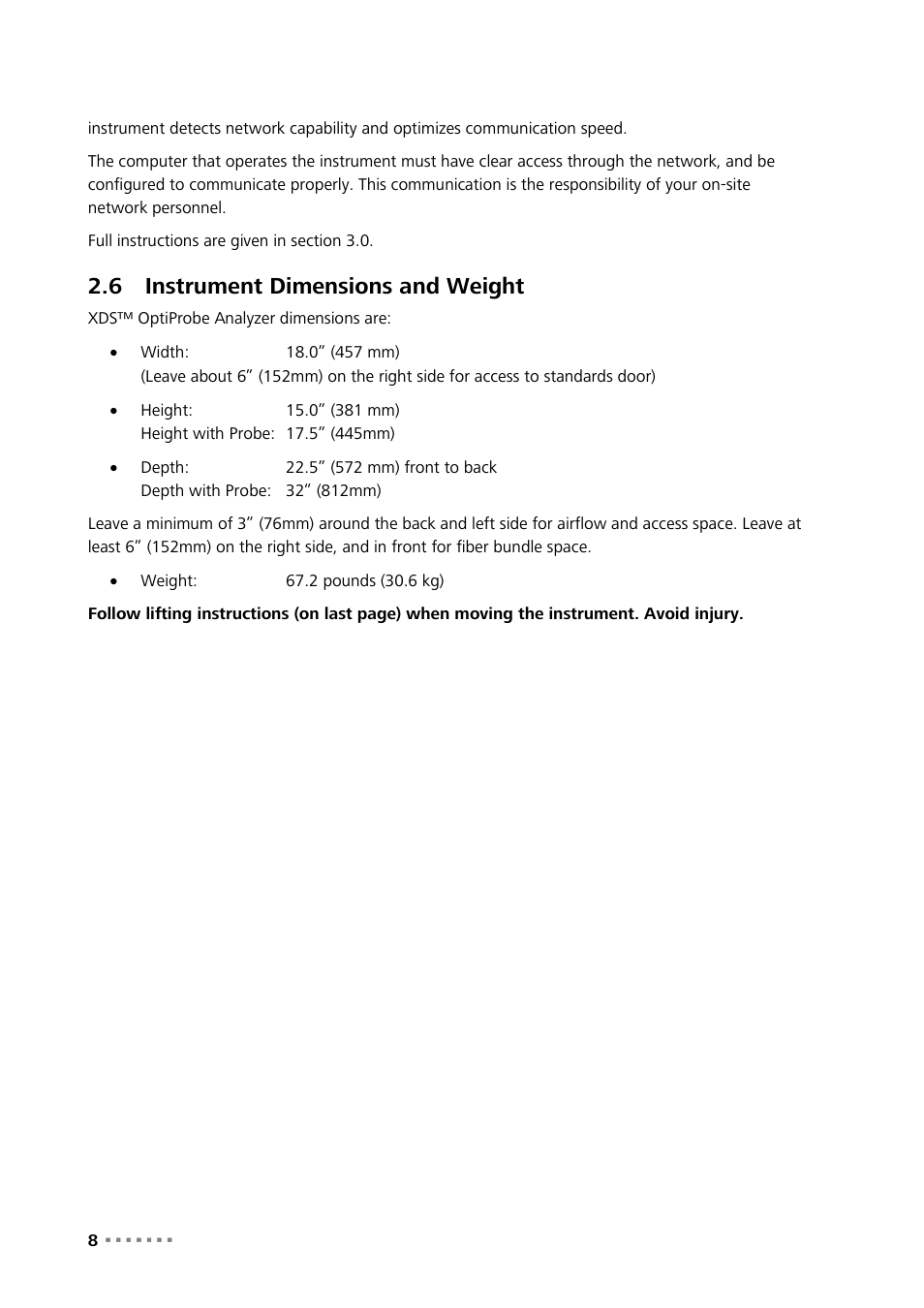 6 instrument dimensions and weight, Instrument dimensions and weight | Metrohm NIRS XDS Interactance OptiProbe Analyzer User Manual | Page 10 / 95