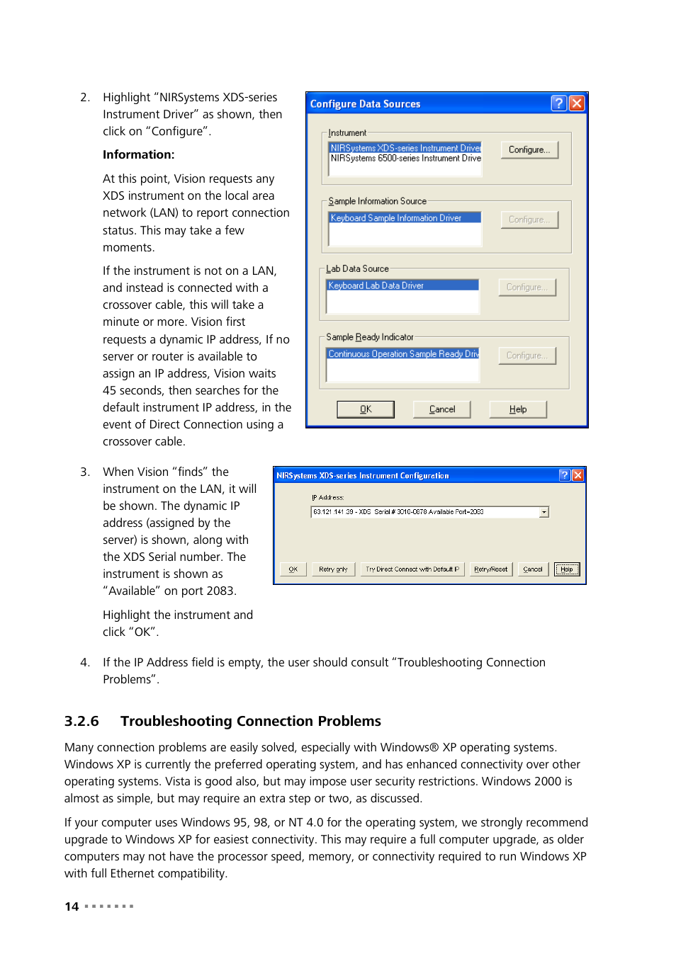 6 troubleshooting connection problems, Troubleshooting connection problems | Metrohm NIRS XDS Interactance OptiProbe Analyzer User Manual | Page 16 / 95