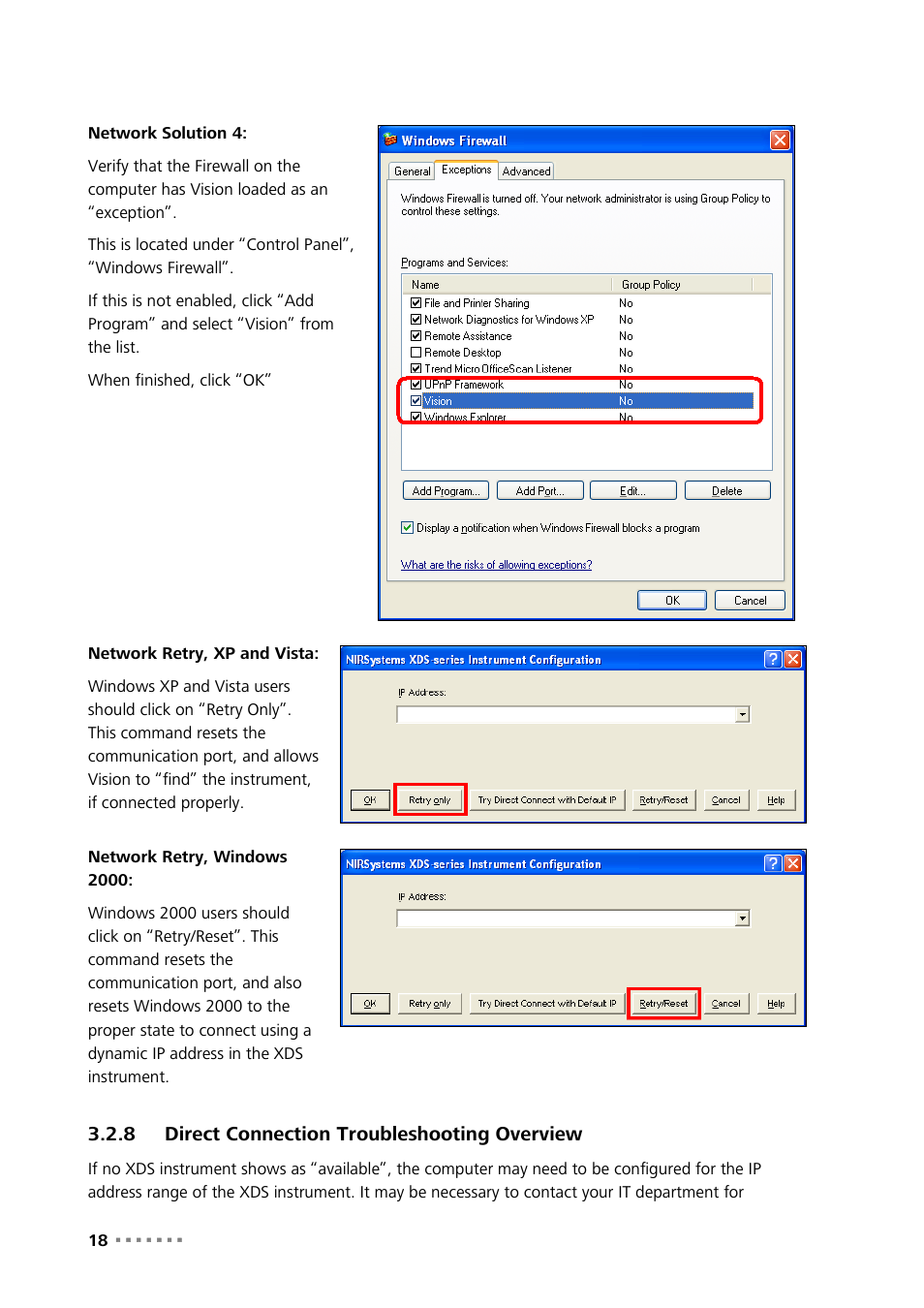 8 direct connection troubleshooting overview, Direct connection troubleshooting overview | Metrohm NIRS XDS Interactance OptiProbe Analyzer User Manual | Page 20 / 95