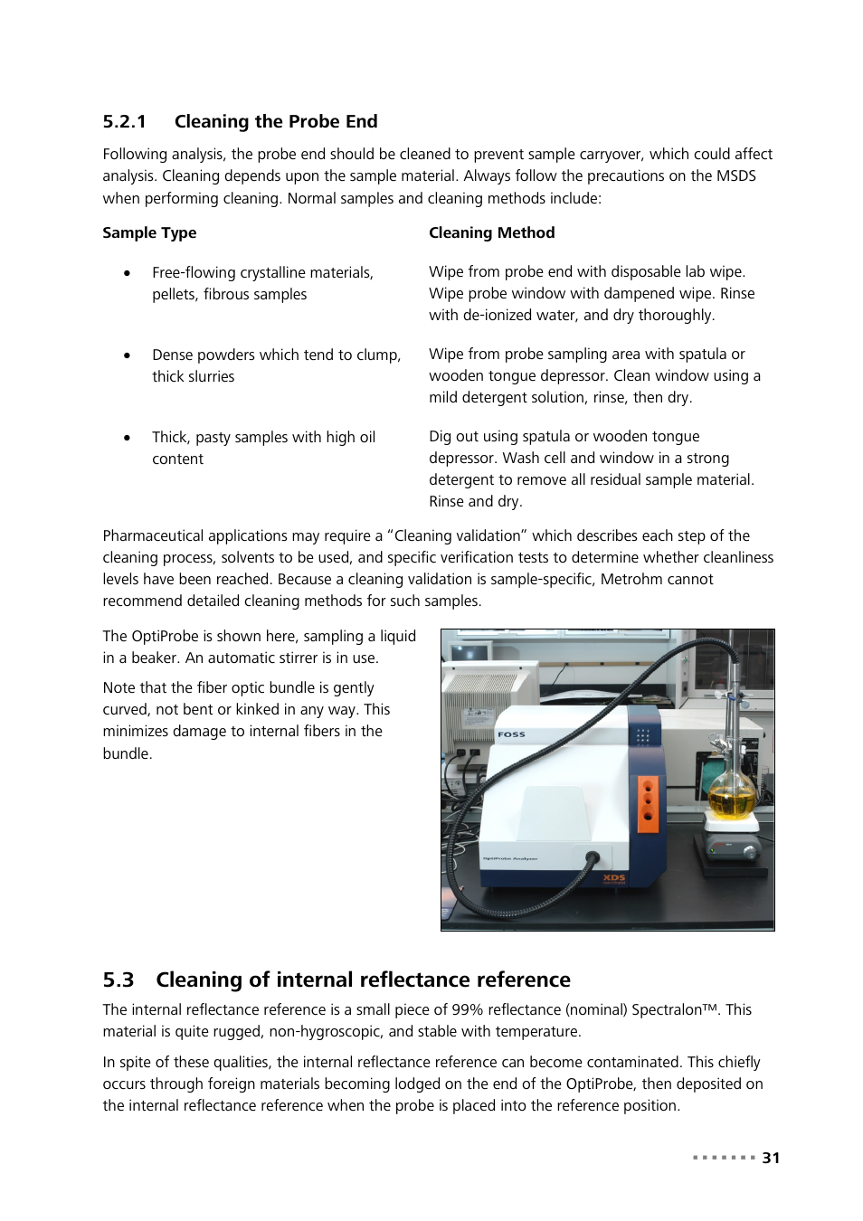 1 cleaning the probe end, 3 cleaning of internal reflectance reference, Cleaning the probe end | Cleaning of internal reflectance reference | Metrohm NIRS XDS Interactance OptiProbe Analyzer User Manual | Page 33 / 95