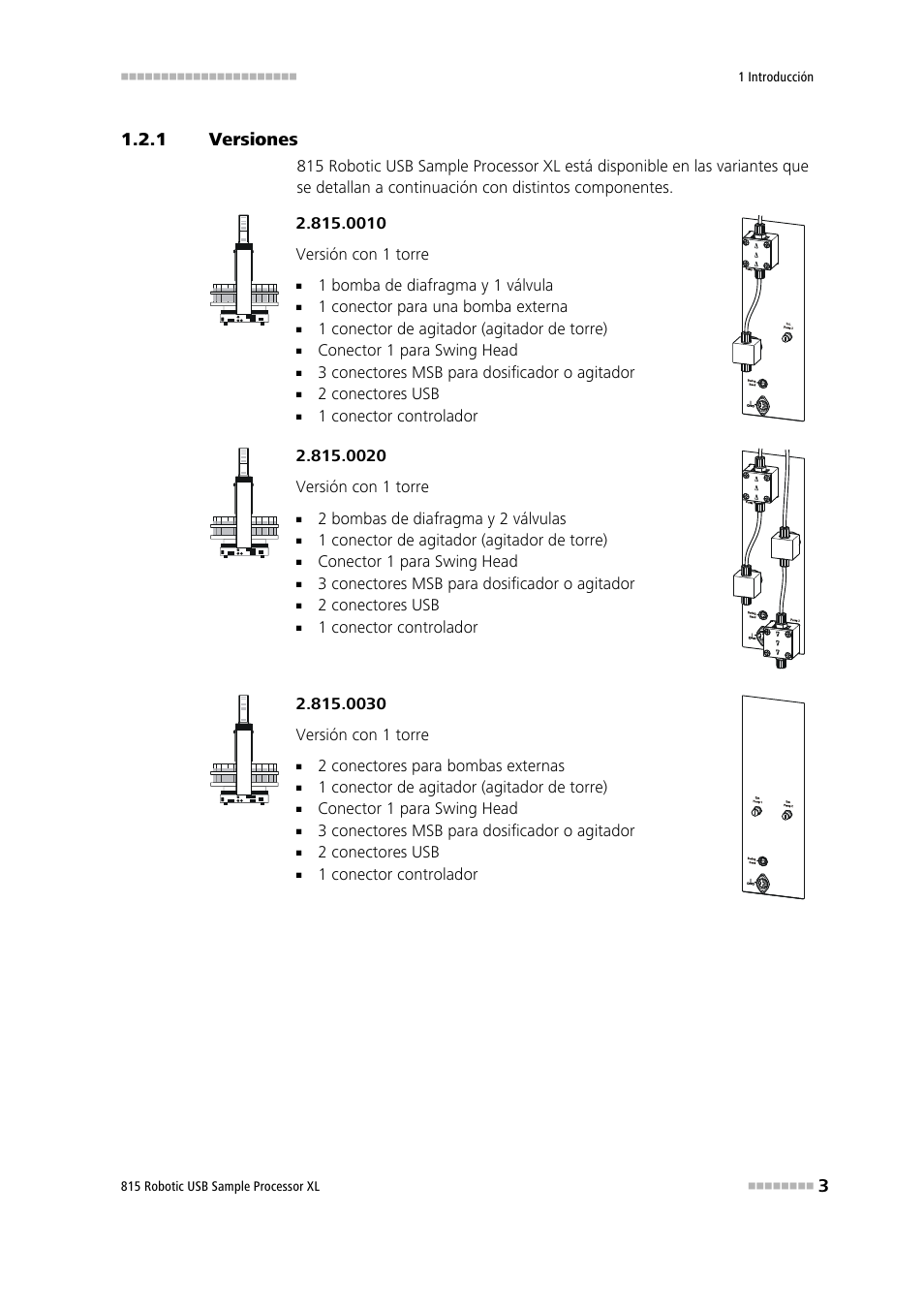 1 versiones, Versiones | Metrohm 815 Robotic USB Sample Processor XL User Manual | Page 11 / 114