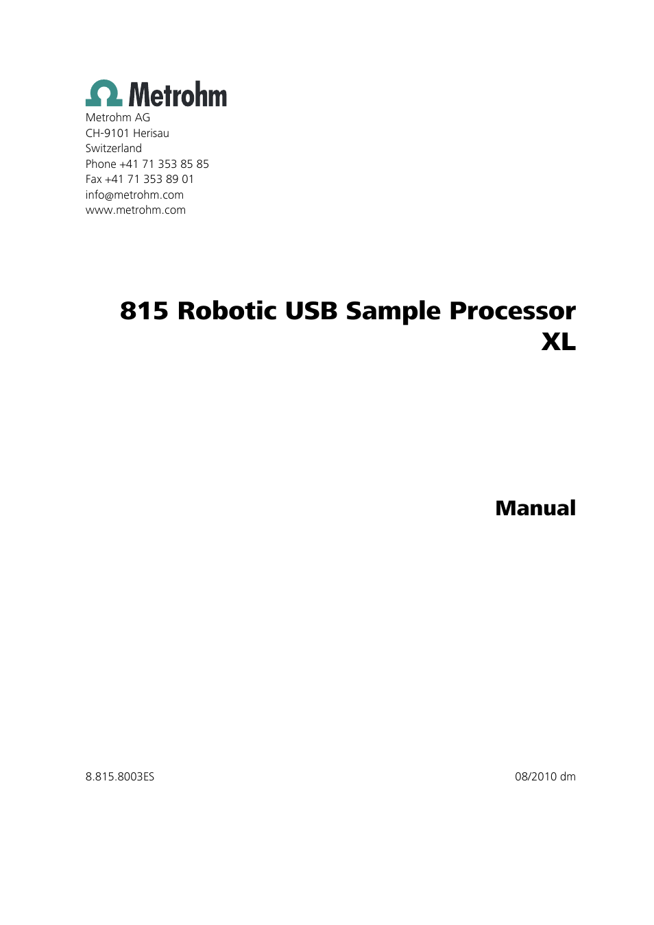 815 robotic usb sample processor xl, Manual | Metrohm 815 Robotic USB Sample Processor XL User Manual | Page 3 / 114