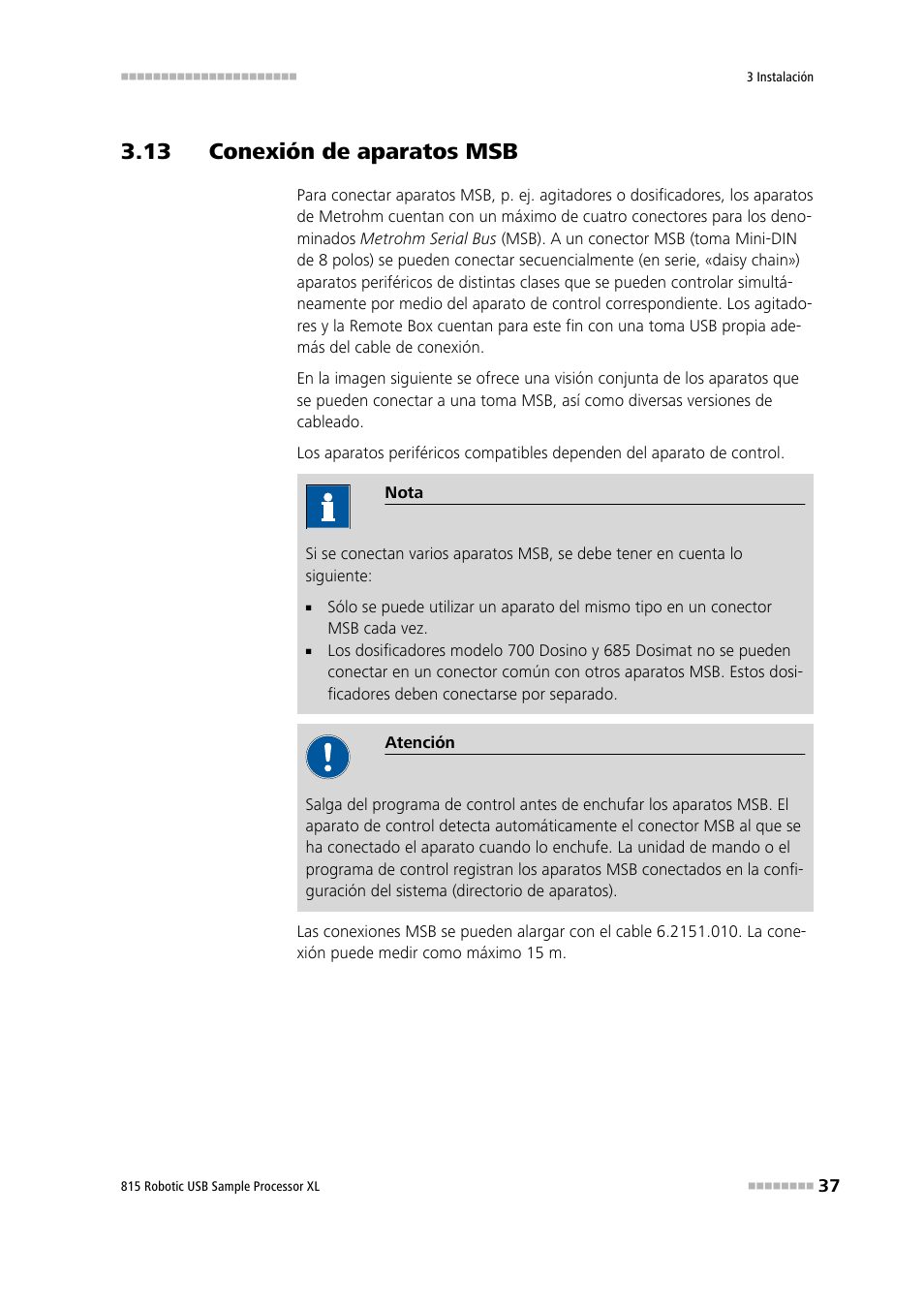 13 conexión de aparatos msb | Metrohm 815 Robotic USB Sample Processor XL User Manual | Page 45 / 114