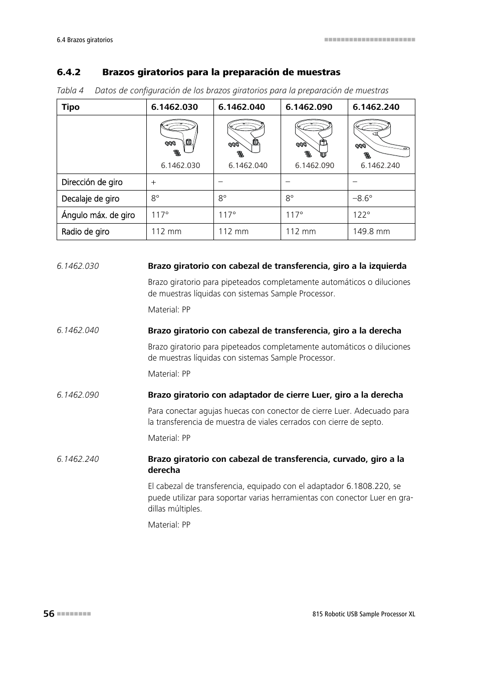 Brazos giratorios para la preparación de muestras | Metrohm 815 Robotic USB Sample Processor XL User Manual | Page 64 / 114