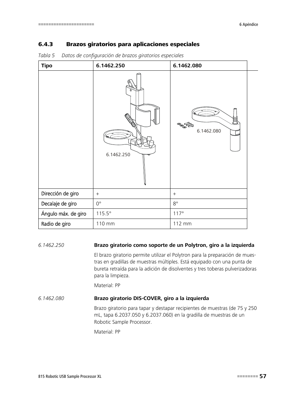 3 brazos giratorios para aplicaciones especiales, Brazos giratorios para aplicaciones especiales | Metrohm 815 Robotic USB Sample Processor XL User Manual | Page 65 / 114