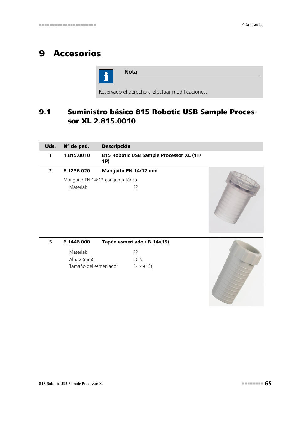 9 accesorios | Metrohm 815 Robotic USB Sample Processor XL User Manual | Page 73 / 114