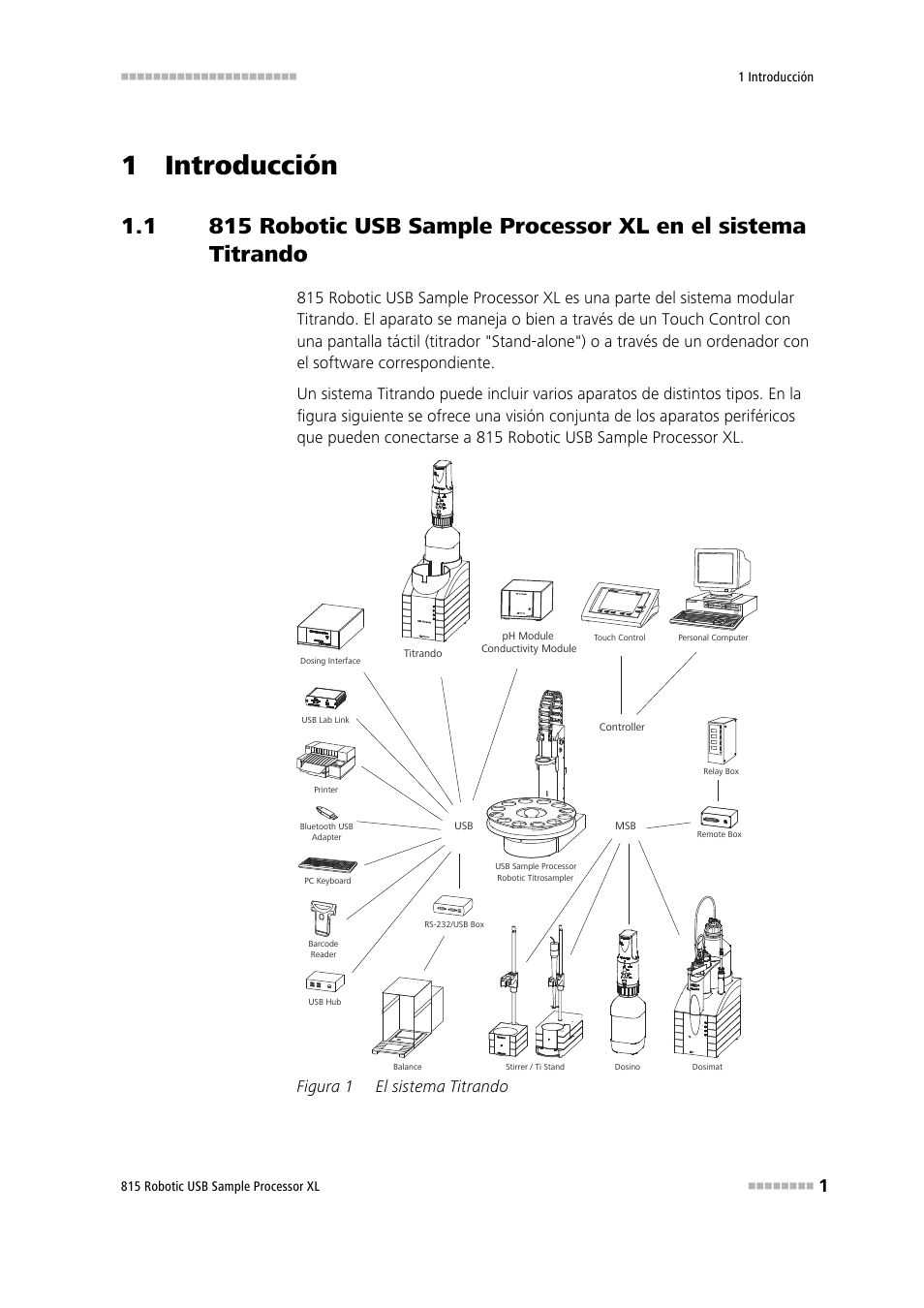 1 introducción, Figura 1, El sistema titrando | Figura 1 el sistema titrando | Metrohm 815 Robotic USB Sample Processor XL User Manual | Page 9 / 114