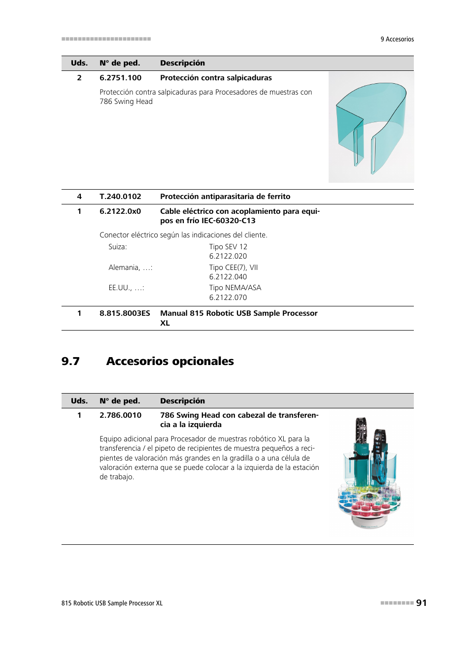 7 accesorios opcionales, Accesorios opcionales | Metrohm 815 Robotic USB Sample Processor XL User Manual | Page 99 / 114