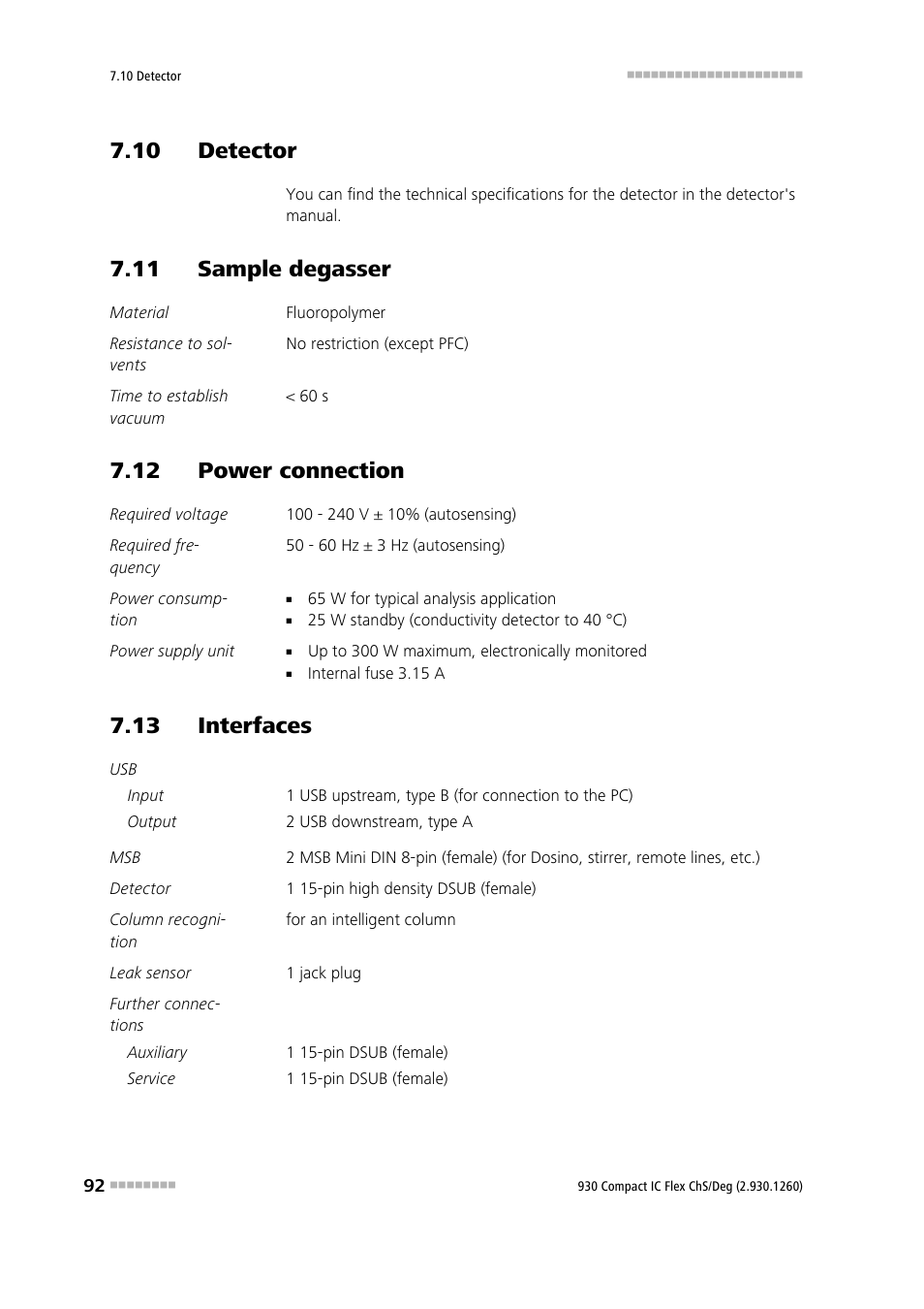 10 detector, 11 sample degasser, 12 power connection | 13 interfaces | Metrohm 930 Compact IC Flex ChS/Deg User Manual | Page 100 / 107