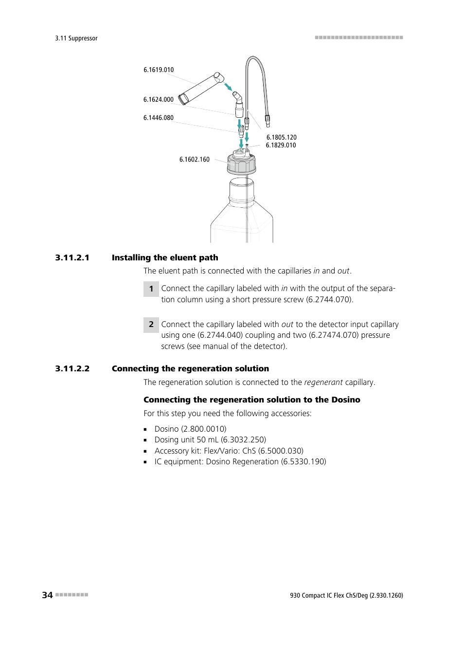 1 installing the eluent path, 2 connecting the regeneration solution | Metrohm 930 Compact IC Flex ChS/Deg User Manual | Page 42 / 107