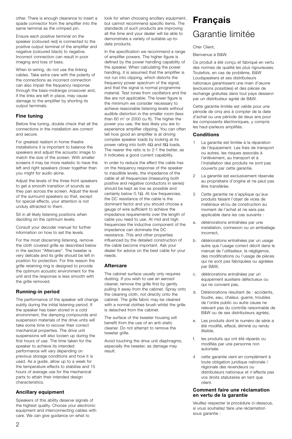 Français garantie limitée | Bowers & Wilkins HTM1 User Manual | Page 5 / 31