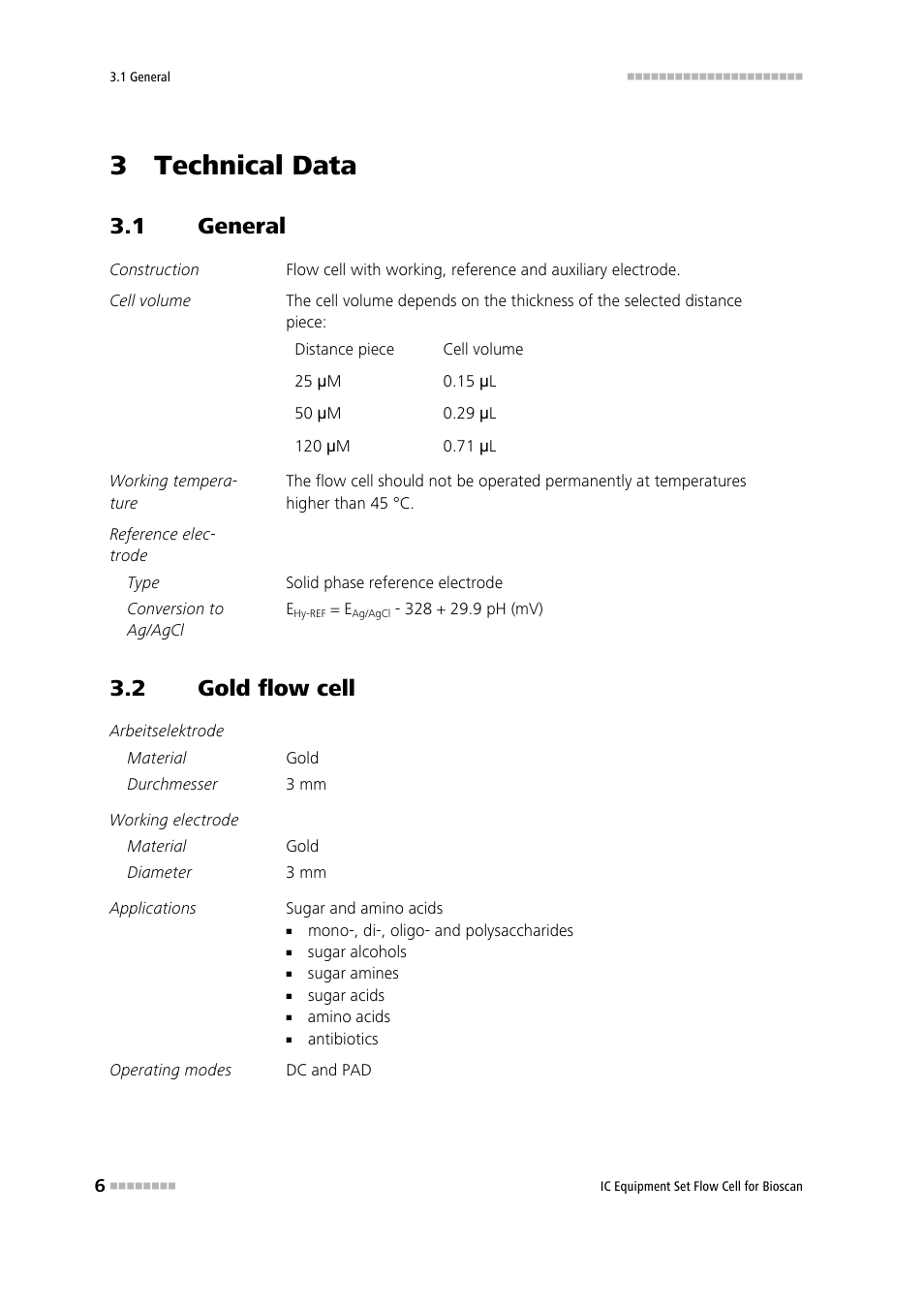 3 technical data, 1 general, 2 gold flow cell | General, Gold flow cell | Metrohm Flow Cell for Bioscan – 6.5331.0X0 User Manual | Page 12 / 21