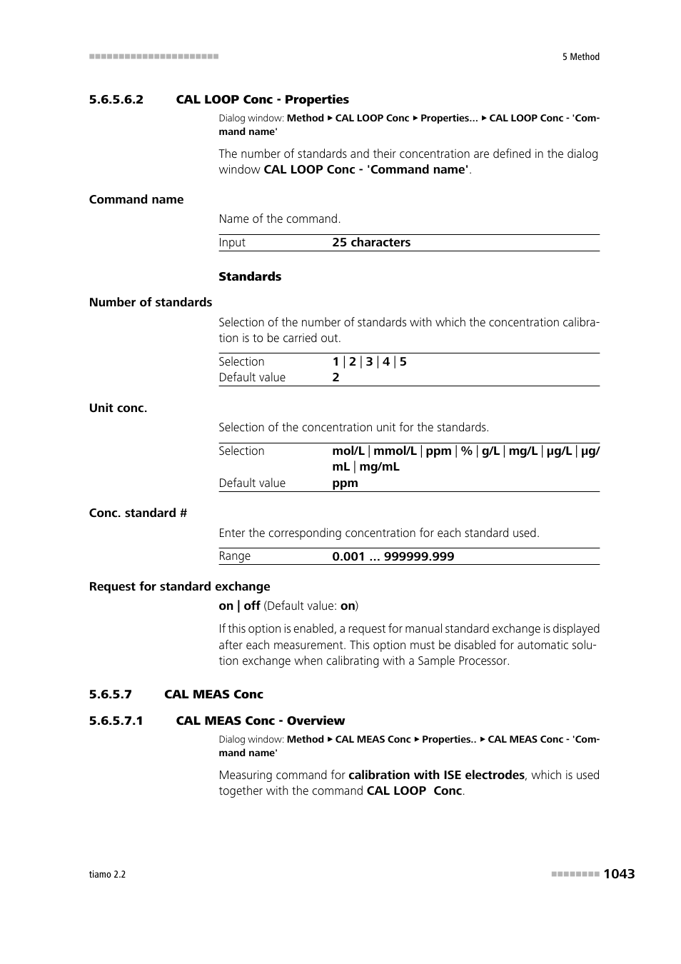 2 cal loop conc - properties, 7 cal meas conc, 1 cal meas conc - overview | Cal meas conc | Metrohm tiamo 2.2 Manual User Manual | Page 1057 / 1574