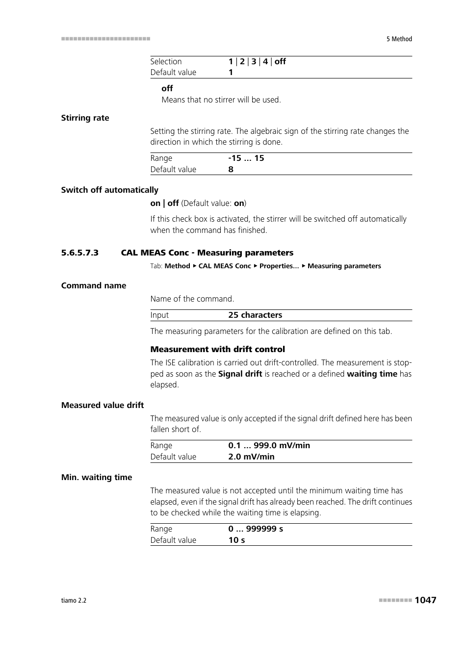 3 cal meas conc - measuring parameters | Metrohm tiamo 2.2 Manual User Manual | Page 1061 / 1574