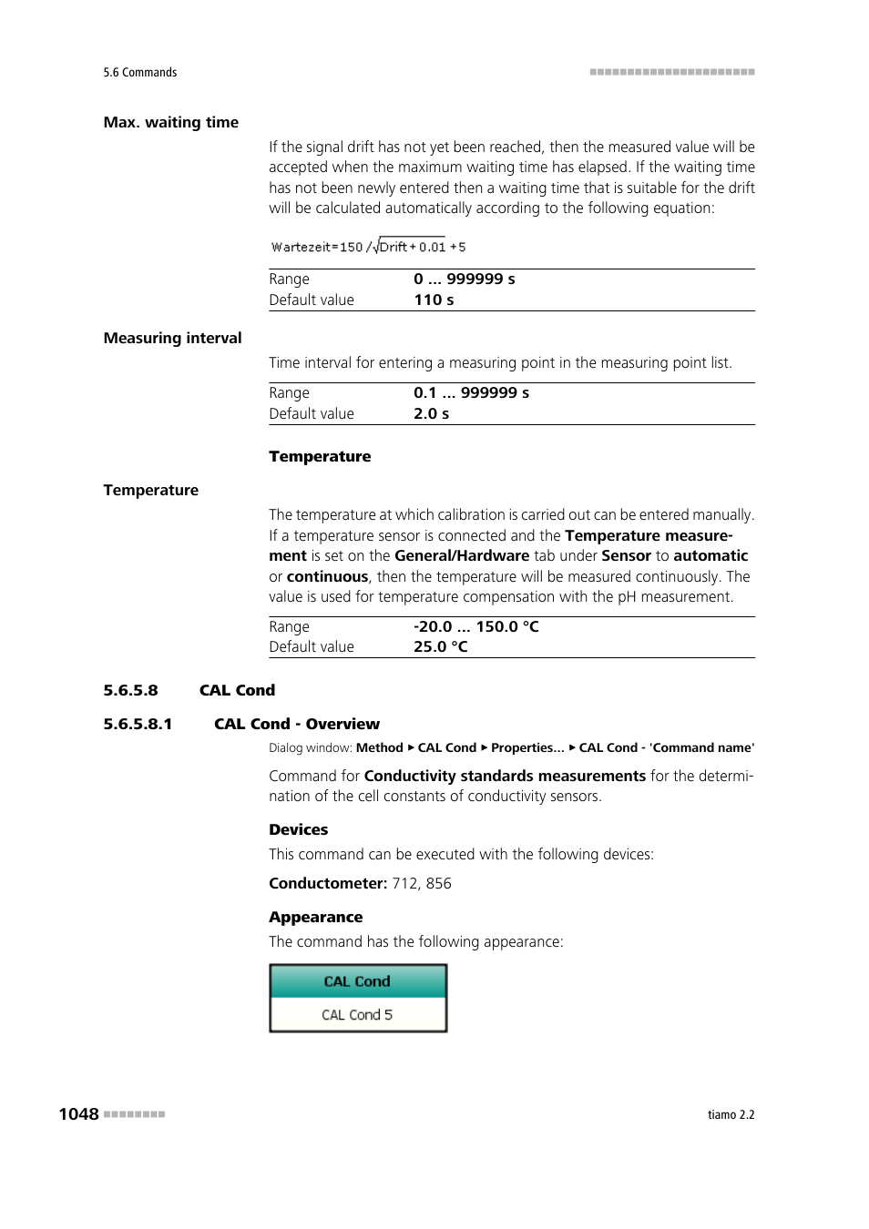 8 cal cond, 1 cal cond - overview, Cal cond | Metrohm tiamo 2.2 Manual User Manual | Page 1062 / 1574