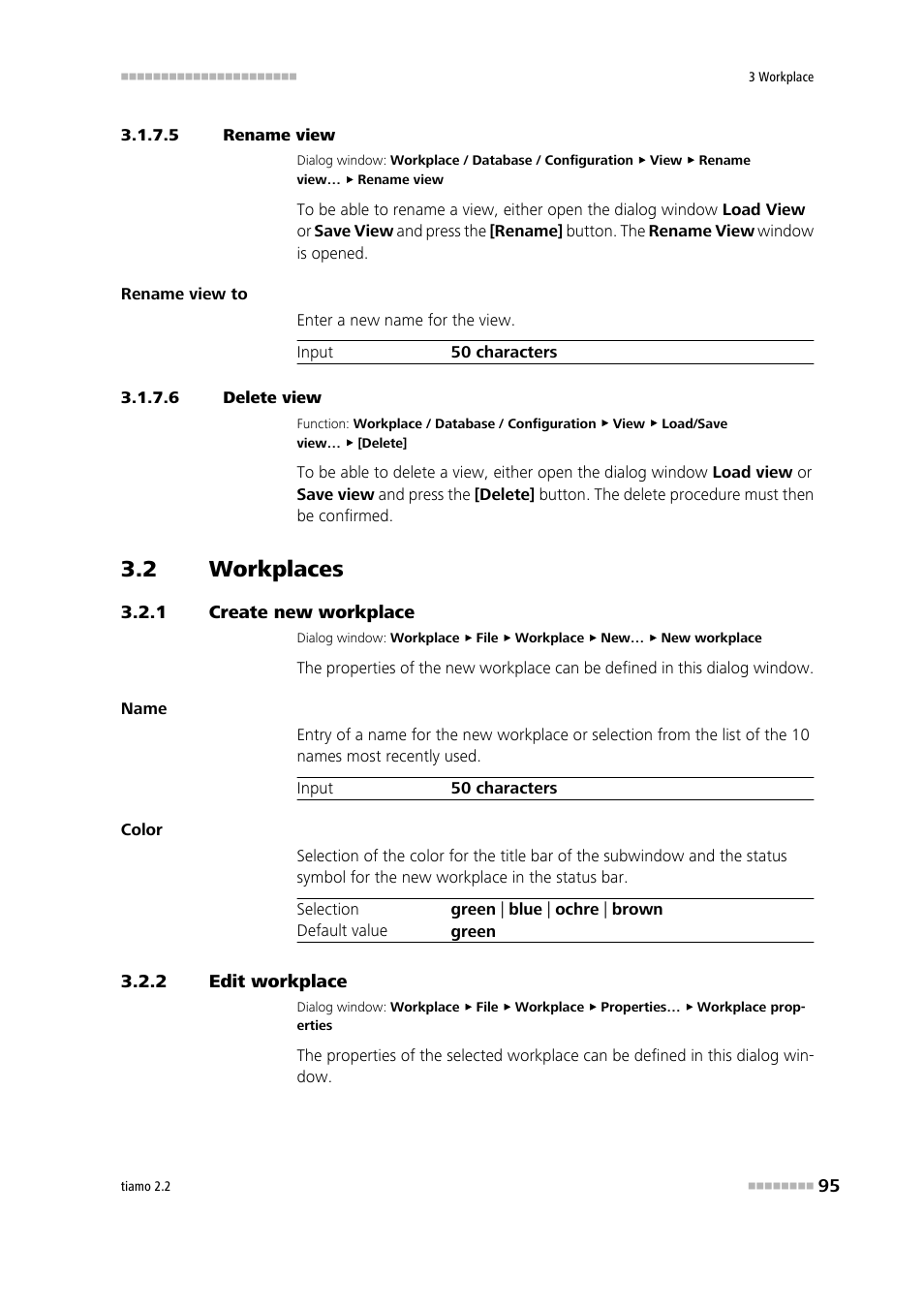 5 rename view, 6 delete view, 2 workplaces | 1 create new workplace, 2 edit workplace, Workplaces, Create new workplace, Edit workplace, Rename workplace view, Delete workplace view | Metrohm tiamo 2.2 Manual User Manual | Page 109 / 1574