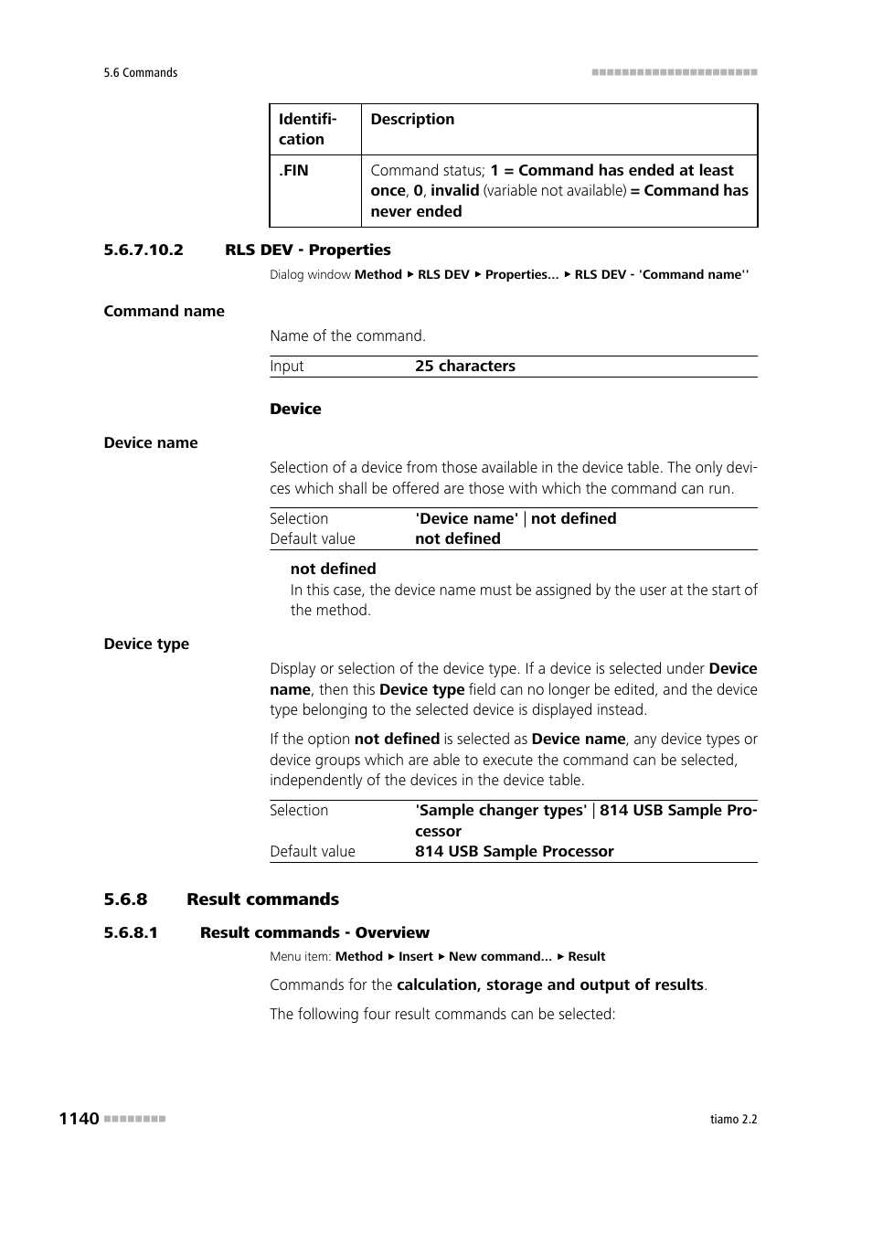 2 rls dev - properties, 8 result commands, 1 result commands - overview | Result commands 0 | Metrohm tiamo 2.2 Manual User Manual | Page 1154 / 1574