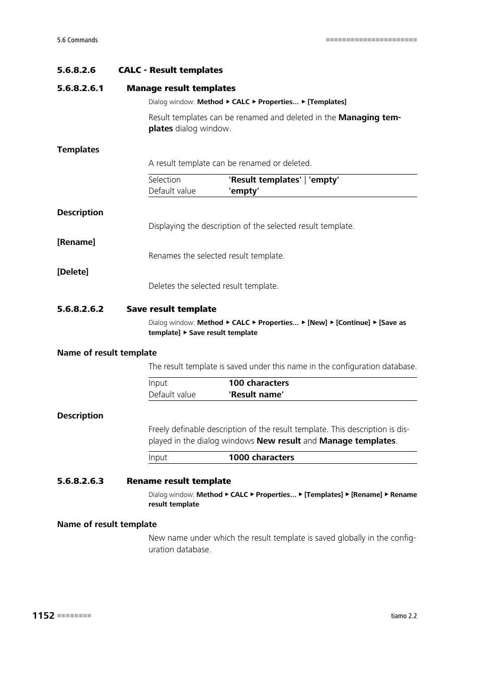 6 calc - result templates, 1 manage result templates, 2 save result template | 3 rename result template | Metrohm tiamo 2.2 Manual User Manual | Page 1166 / 1574