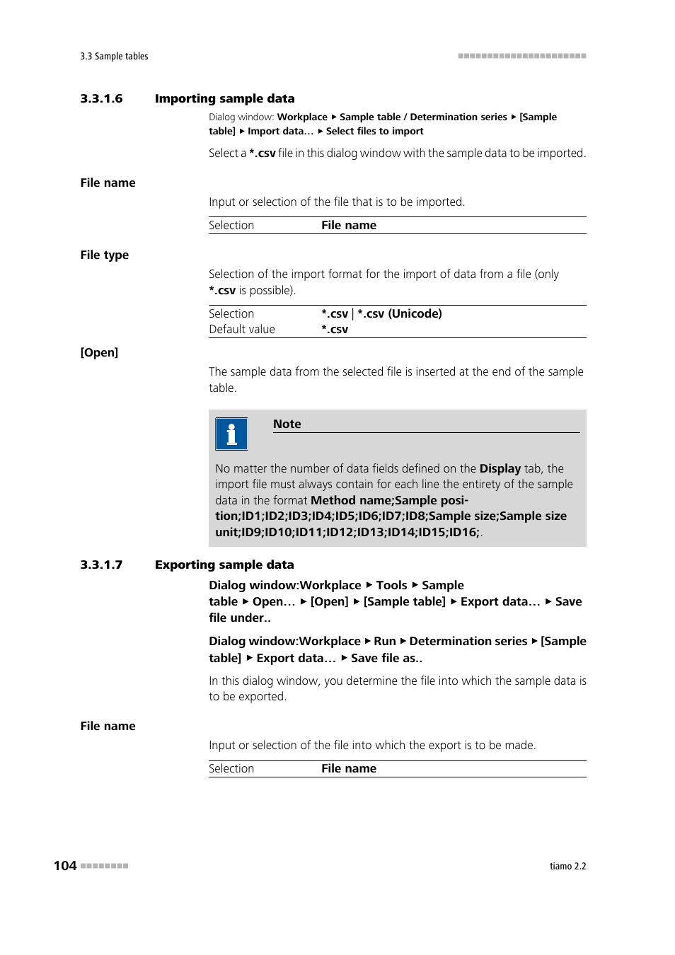 6 importing sample data, 7 exporting sample data | Metrohm tiamo 2.2 Manual User Manual | Page 118 / 1574