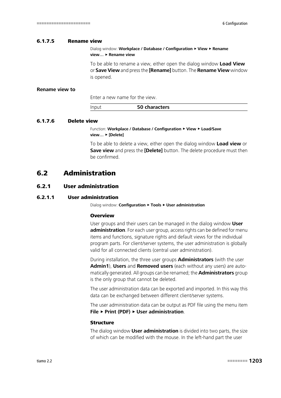 5 rename view, 6 delete view, 2 administration | 1 user administration, Administration 3, User administration 3, Manage user groups | Metrohm tiamo 2.2 Manual User Manual | Page 1217 / 1574