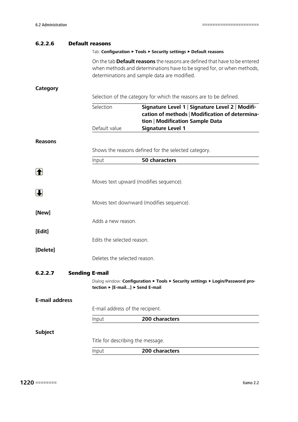 6 default reasons, 7 sending e-mail, Default reasons | Metrohm tiamo 2.2 Manual User Manual | Page 1234 / 1574