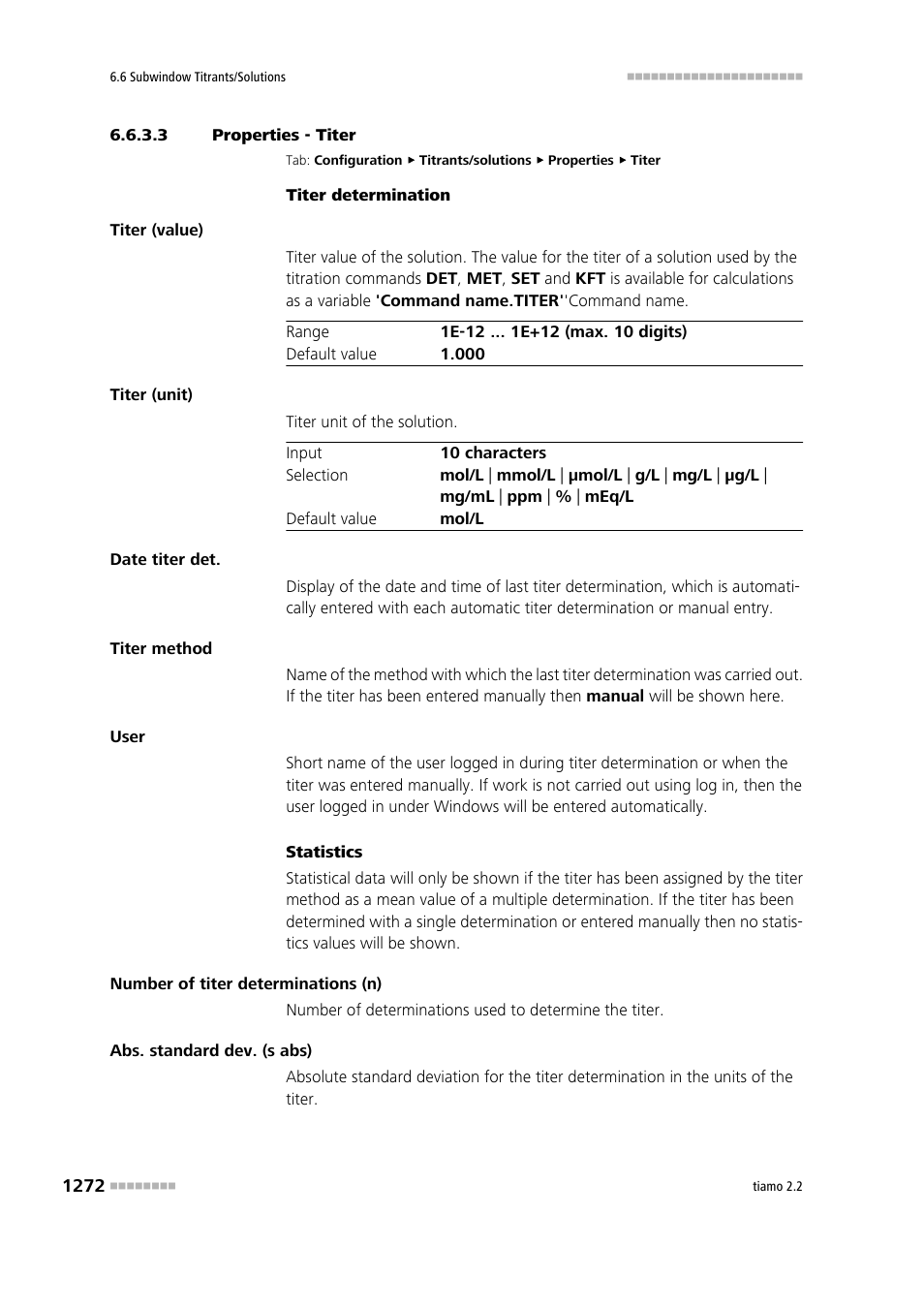 3 properties - titer, Titer | Metrohm tiamo 2.2 Manual User Manual | Page 1286 / 1574