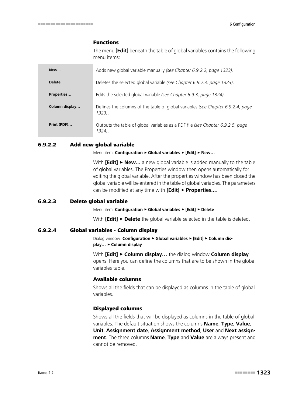 2 add new global variable, 3 delete global variable, 4 global variables - column display | Metrohm tiamo 2.2 Manual User Manual | Page 1337 / 1574