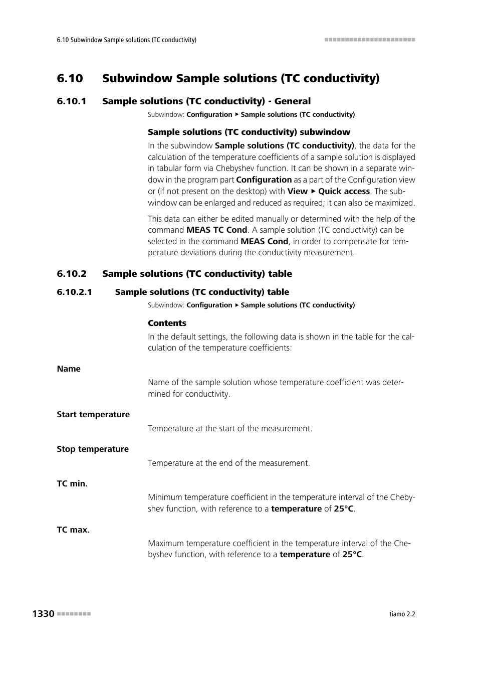 10 subwindow sample solutions (tc conductivity), 1 sample solutions (tc conductivity) - general, 2 sample solutions (tc conductivity) table | 1 sample solutions (tc conductivity) table, Sample solutions (tc conductivity) - general 0, Sample solutions (tc conductivity) table 0, Sample solution (tc conductivity) | Metrohm tiamo 2.2 Manual User Manual | Page 1344 / 1574