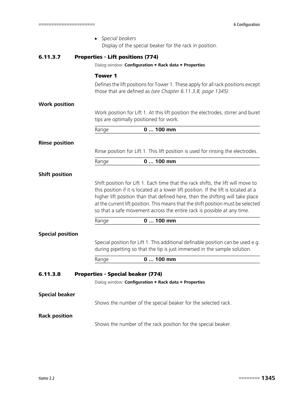 7 properties - lift positions (774), 8 properties - special beaker (774) | Metrohm tiamo 2.2 Manual User Manual | Page 1359 / 1574