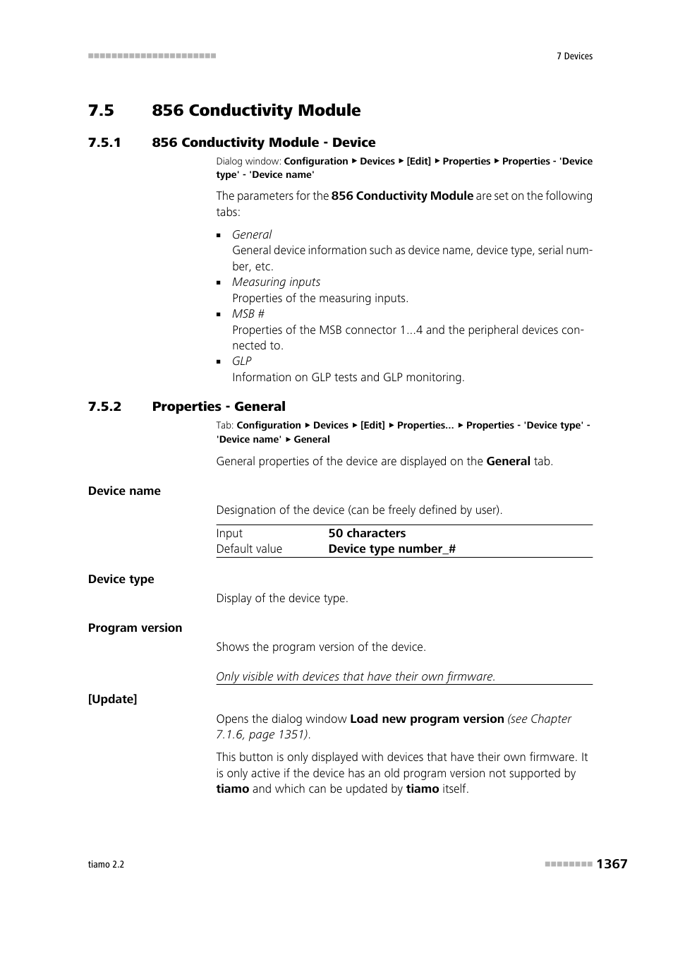5 856 conductivity module, 1 856 conductivity module - device, 2 properties - general | 856 conductivity module 7, 856 conductivity module - device 7, 856 conductometer | Metrohm tiamo 2.2 Manual User Manual | Page 1381 / 1574