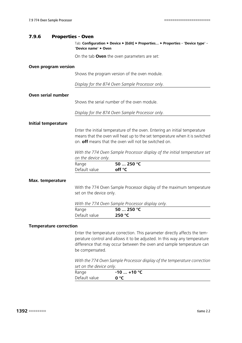 6 properties - oven, Properties - oven 2, Oven | Metrohm tiamo 2.2 Manual User Manual | Page 1406 / 1574