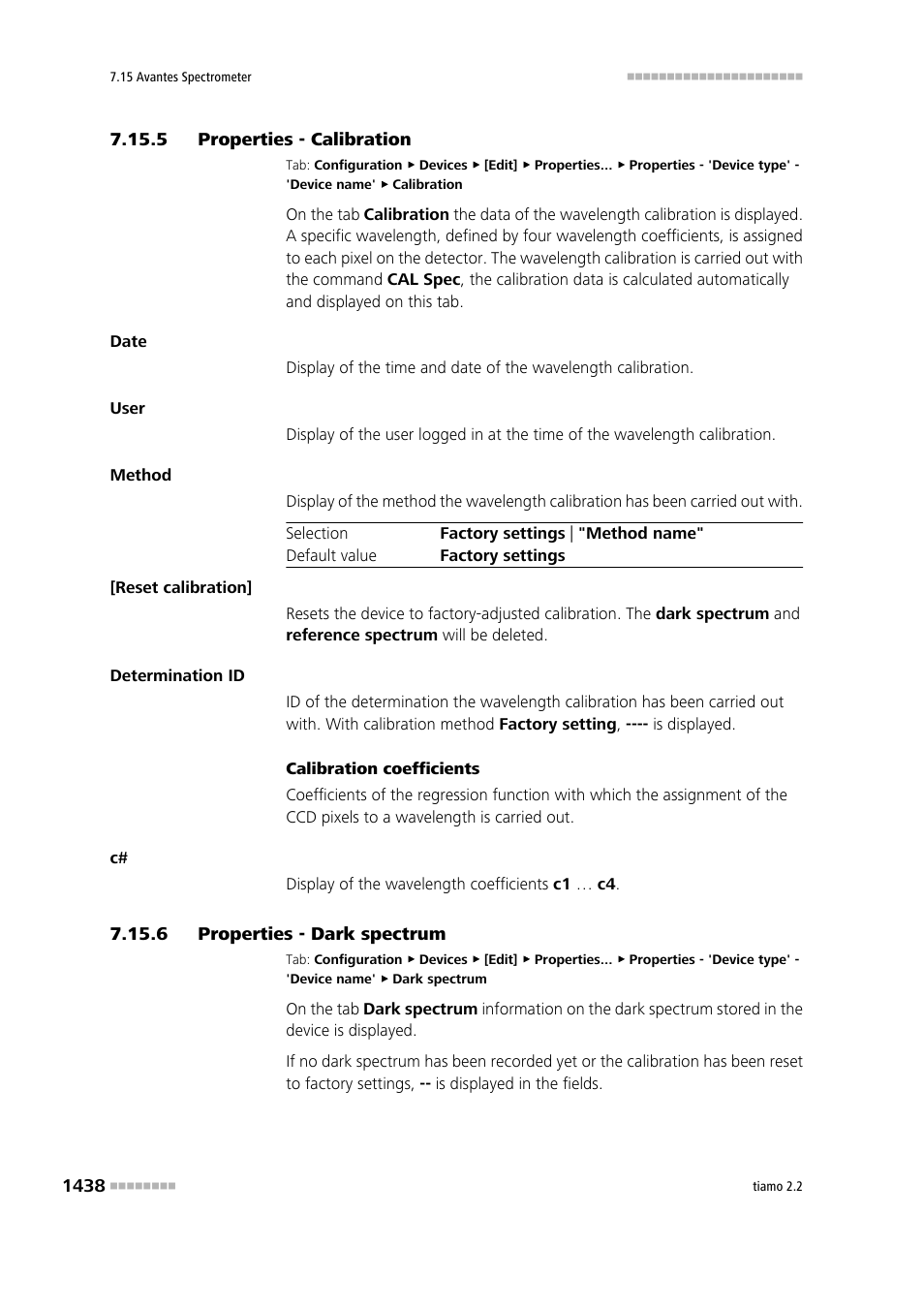 5 properties - calibration, 6 properties - dark spectrum, Properties - calibration 8 | Properties - dark spectrum 8, Kalibrierung, Dark spectrum | Metrohm tiamo 2.2 Manual User Manual | Page 1452 / 1574