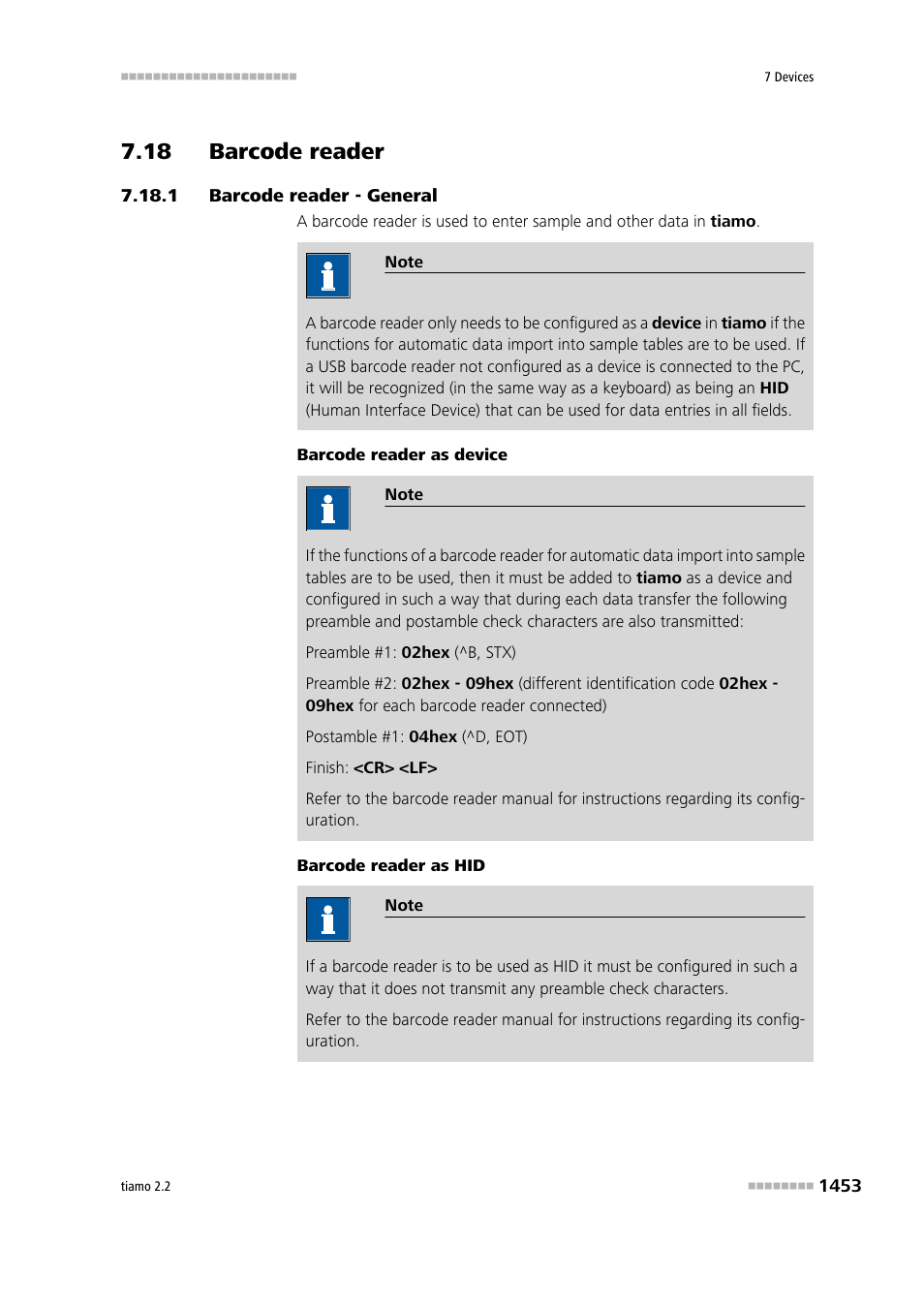 18 barcode reader, 1 barcode reader - general, 18 barcode reader 3 7.18.1 | Barcode reader - general 3, Barcode reader | Metrohm tiamo 2.2 Manual User Manual | Page 1467 / 1574