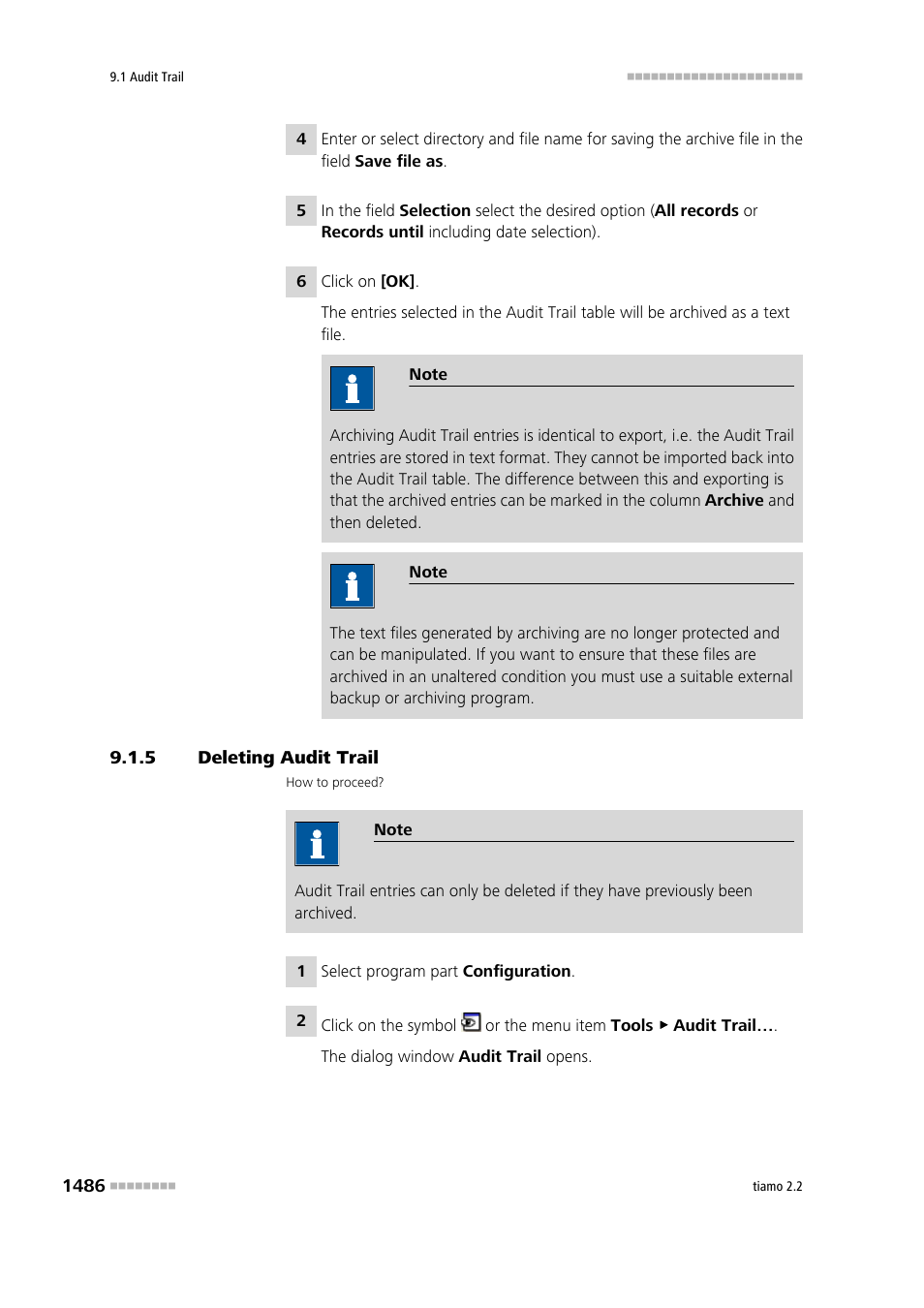 5 deleting audit trail, Deleting audit trail 6 | Metrohm tiamo 2.2 Manual User Manual | Page 1500 / 1574