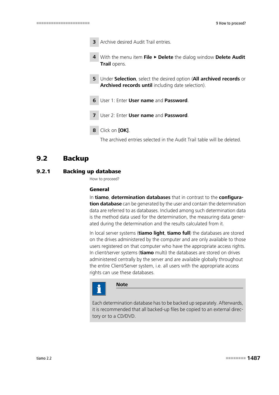 2 backup, 1 backing up database, Backup 7 | Backing up database 7 | Metrohm tiamo 2.2 Manual User Manual | Page 1501 / 1574