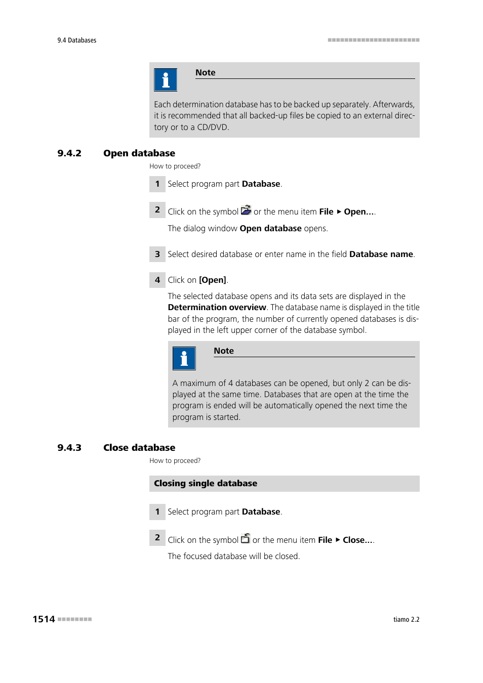 2 open database, 3 close database, Open database 4 | Close database 4 | Metrohm tiamo 2.2 Manual User Manual | Page 1528 / 1574