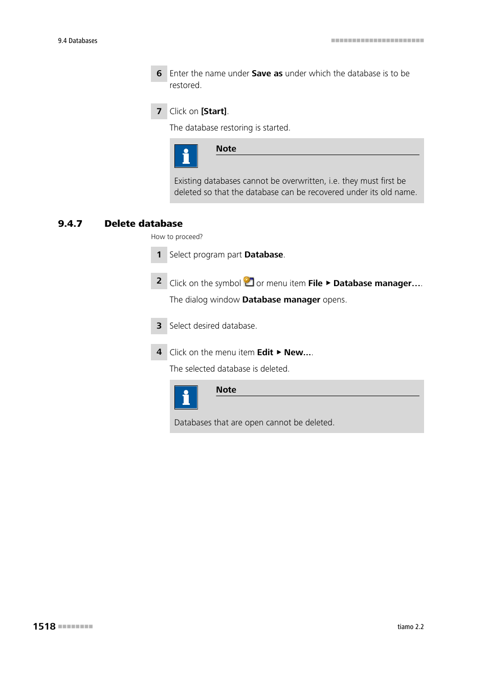 7 delete database, Delete database 8 | Metrohm tiamo 2.2 Manual User Manual | Page 1532 / 1574