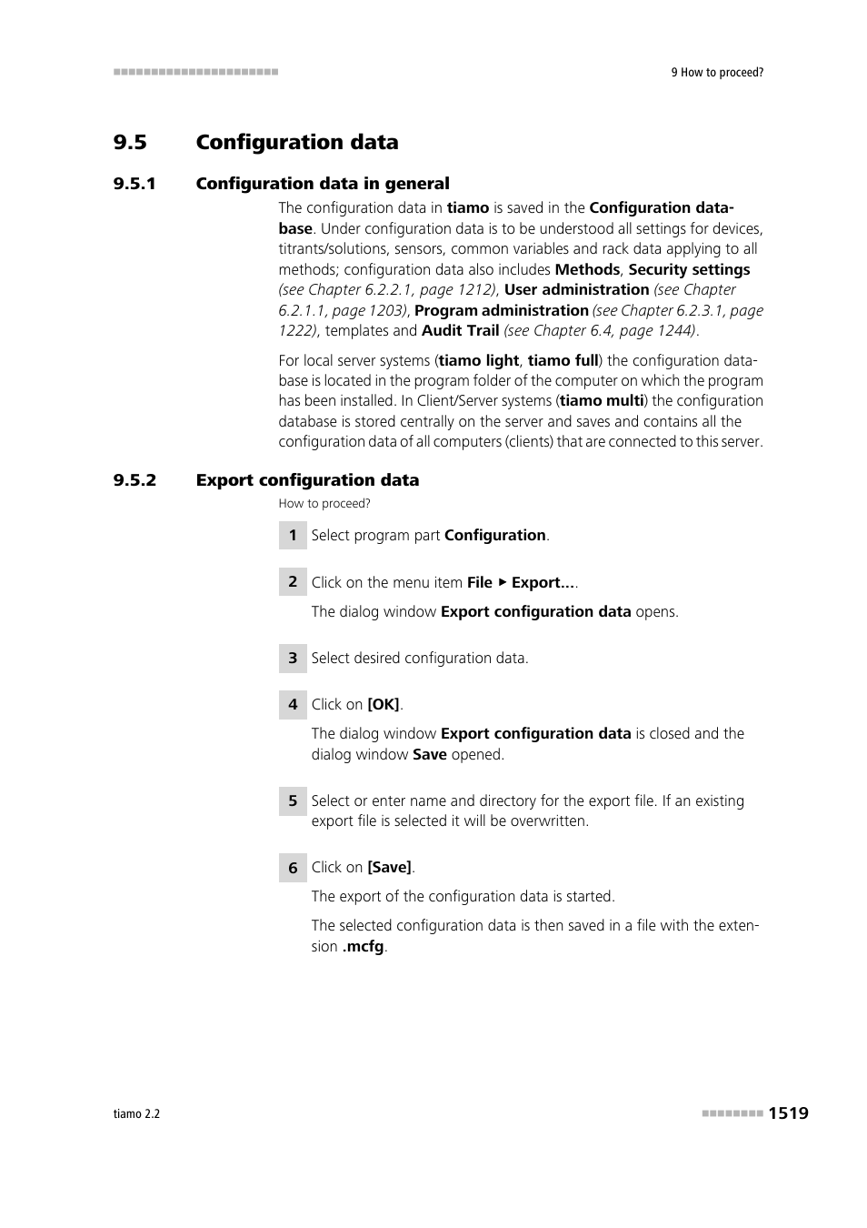 5 configuration data, 1 configuration data in general, 2 export configuration data | Configuration data 9, Configuration data in general 9, Export configuration data 9 | Metrohm tiamo 2.2 Manual User Manual | Page 1533 / 1574